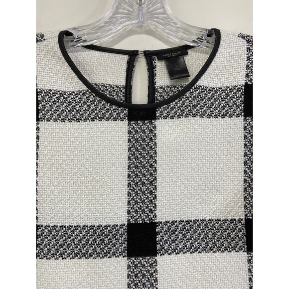 Ann Taylor Windowpane Plaid Boxy Tweed Top Size S Girl Boss Faux Leather Trim - Picture 3 of 7